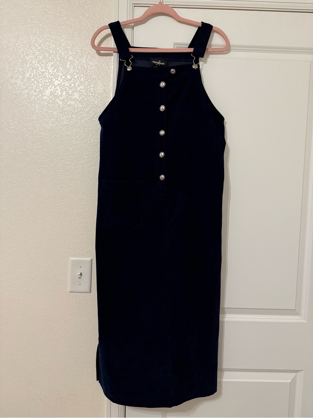 velvet navy blue overall dress.